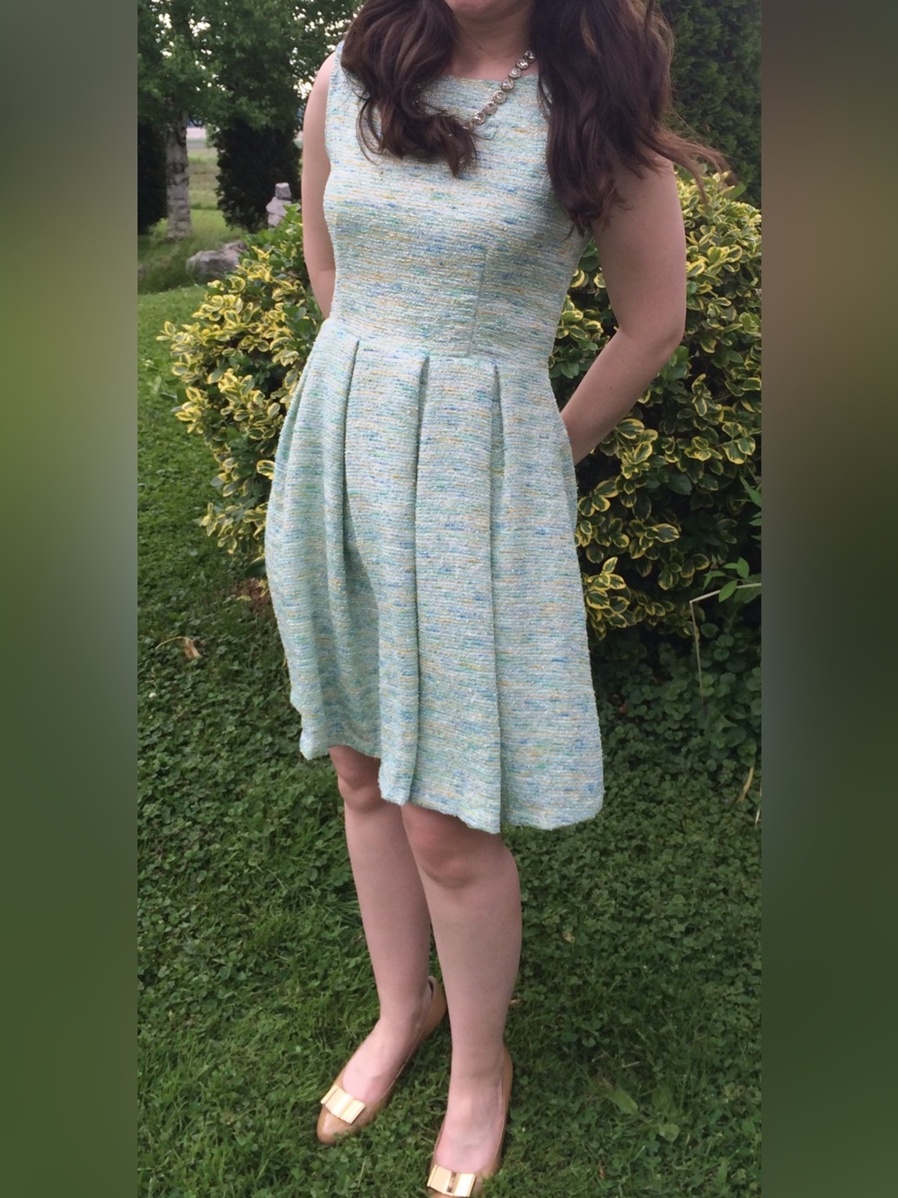 Anthropologie Paper Crown Teal Tweed Dress